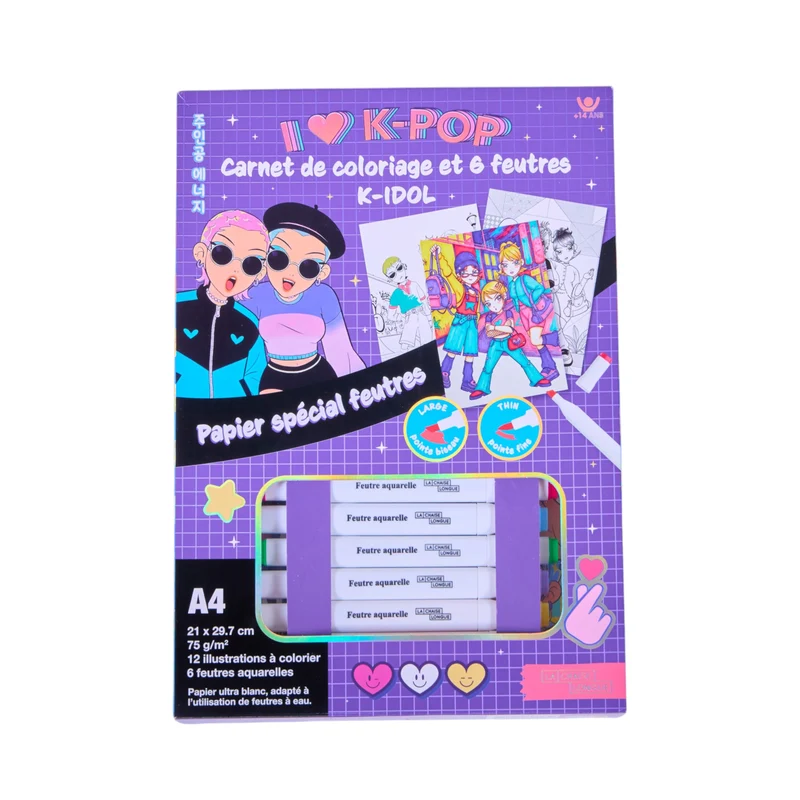 CARNET DE COLORIAGE ET FEUTRES K-POP