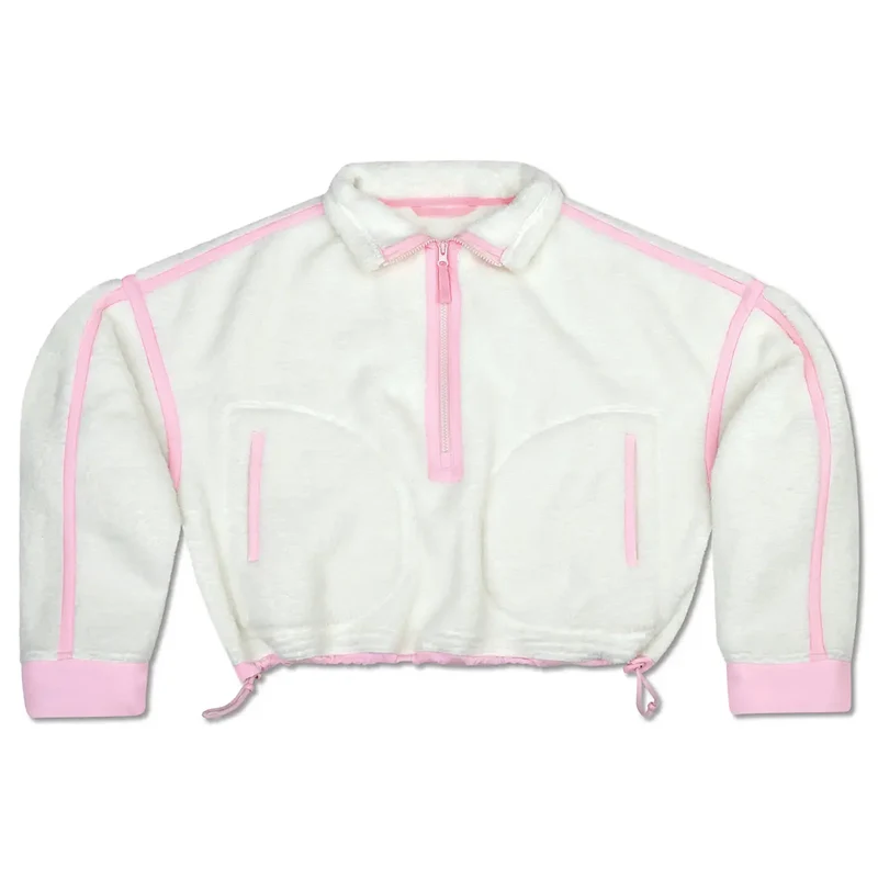 Half Zip Cream and Pink Sherpa Pullover by Iscream