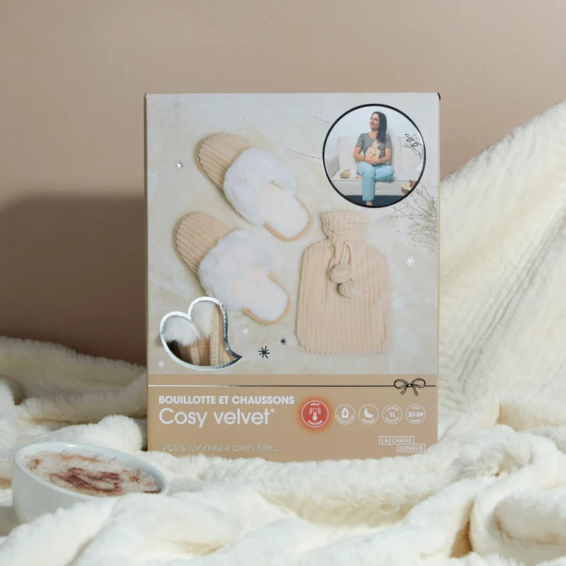 COFFRET BOUILLOTTE ET CHAUSSONS COSY VELVET BEIGE