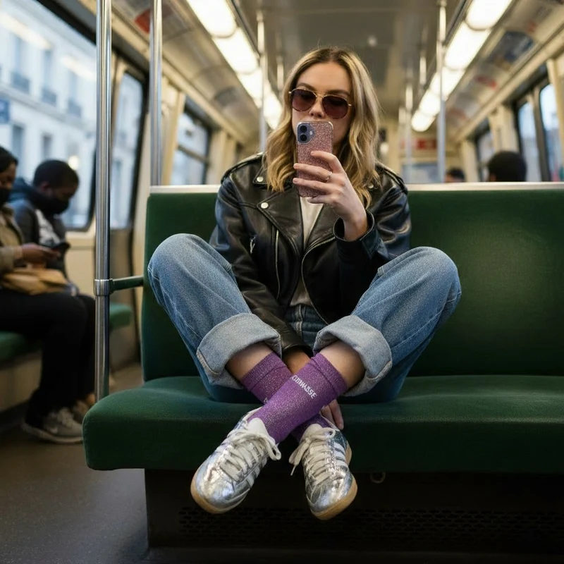 CHAUSSETTES PAILLETTES VIOLETTES CONNASSE