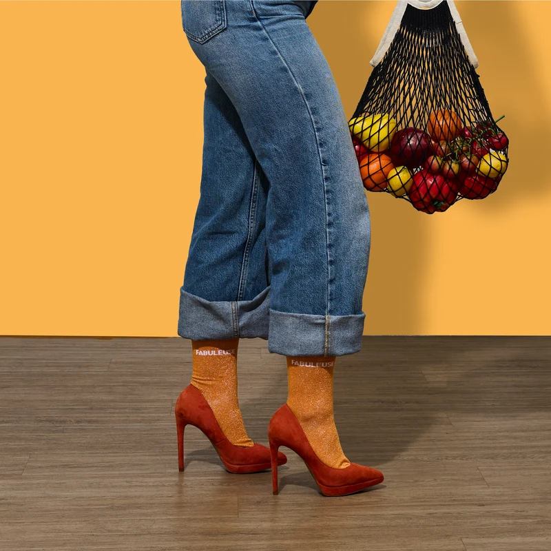 CHAUSSETTES PAILLETTES ORANGES FABULEUSE