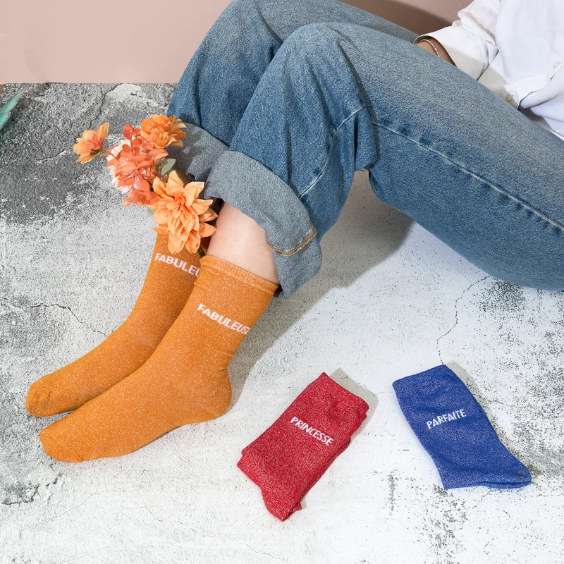 CHAUSSETTES PAILLETTES ORANGES FABULEUSE