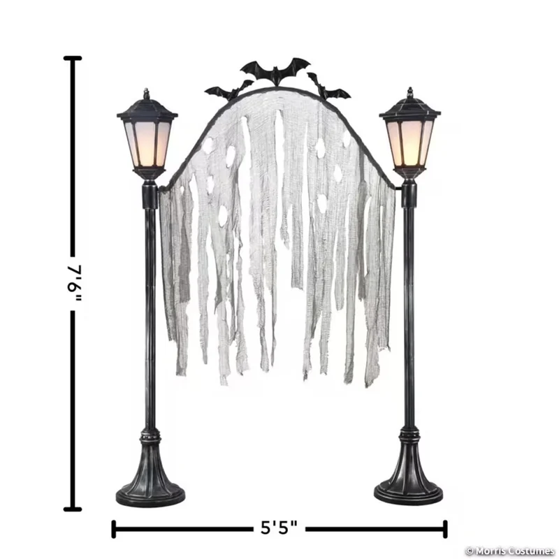 Light-Up Cemetery Archway with Bats & Creepy Cloth, Halloween Decoration, 91 Inches, 1 Count