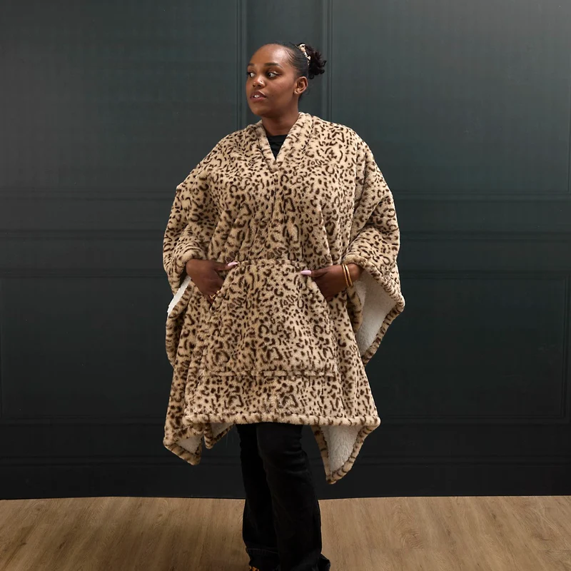 PLAID PONCHO LEOPARD KEILA