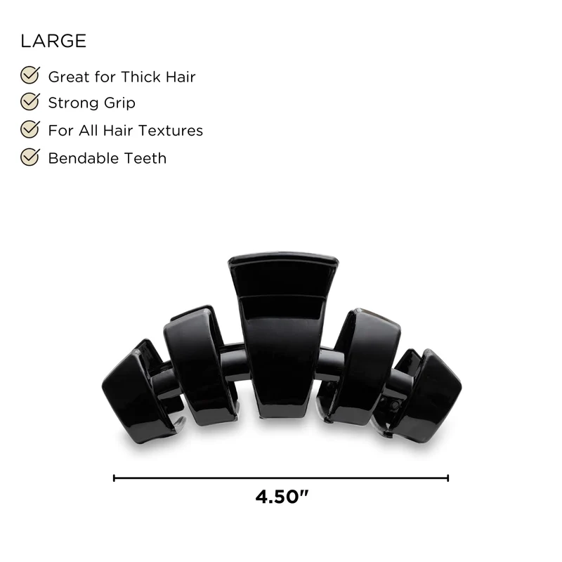 Jet Black TELETIES Large Hair Clip Strong Grip Curved Design 4.5 Inch