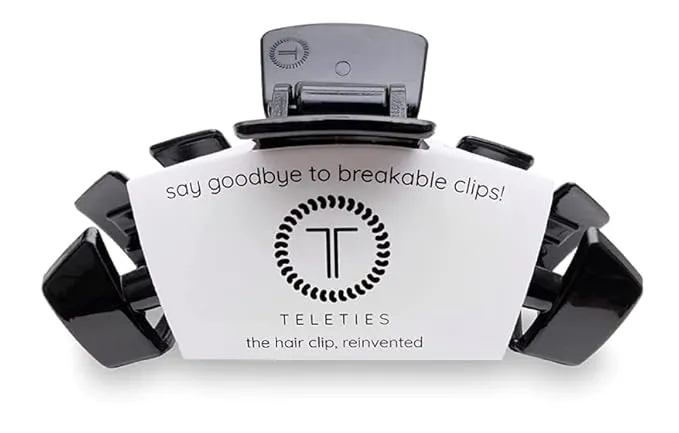 Jet Black TELETIES Large Hair Clip Strong Grip Curved Design 4.5 Inch