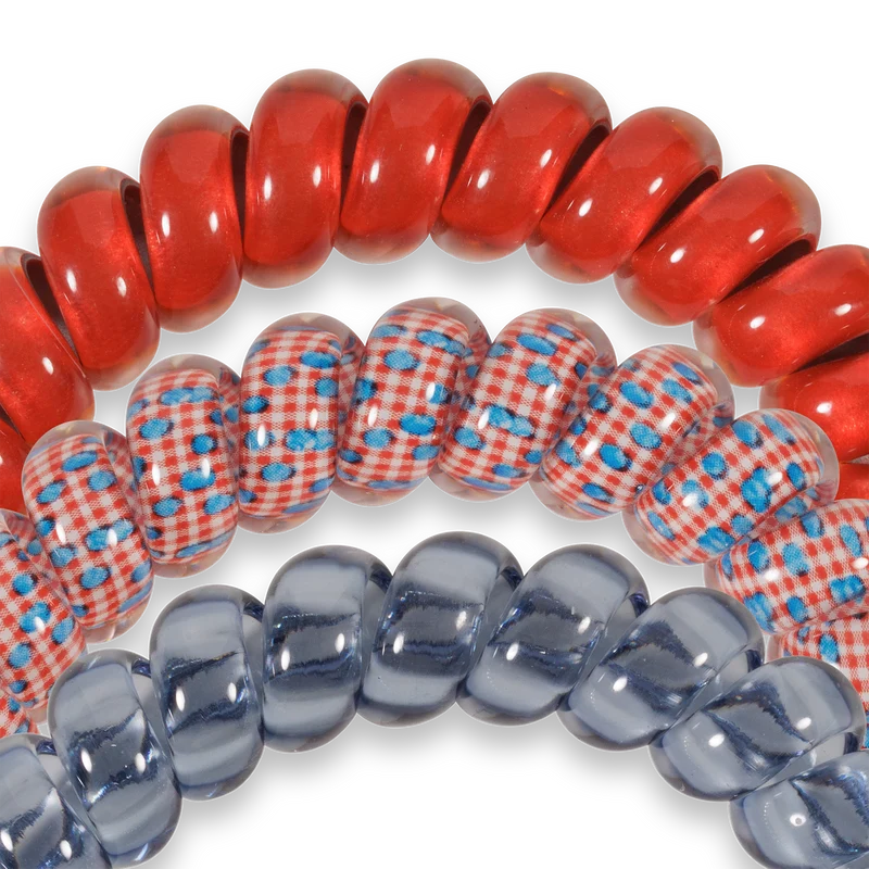 TELETIES Large Hair Ties Blueberry Farms 3-Pack Red Blue