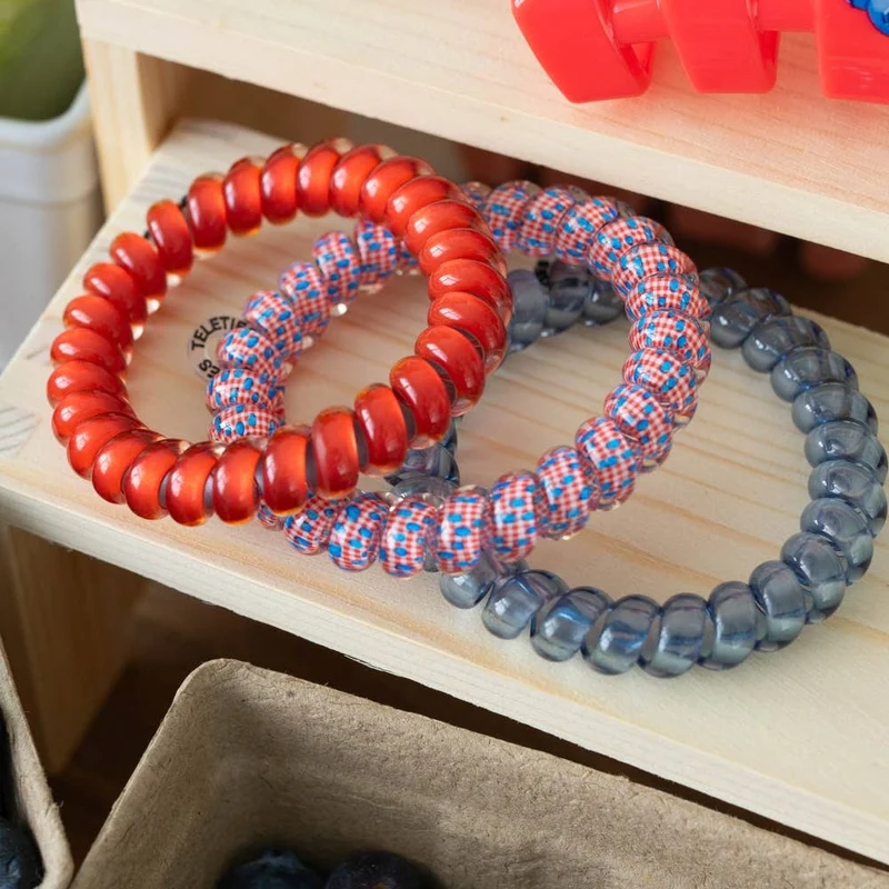 TELETIES Large Hair Ties Blueberry Farms 3-Pack Red Blue