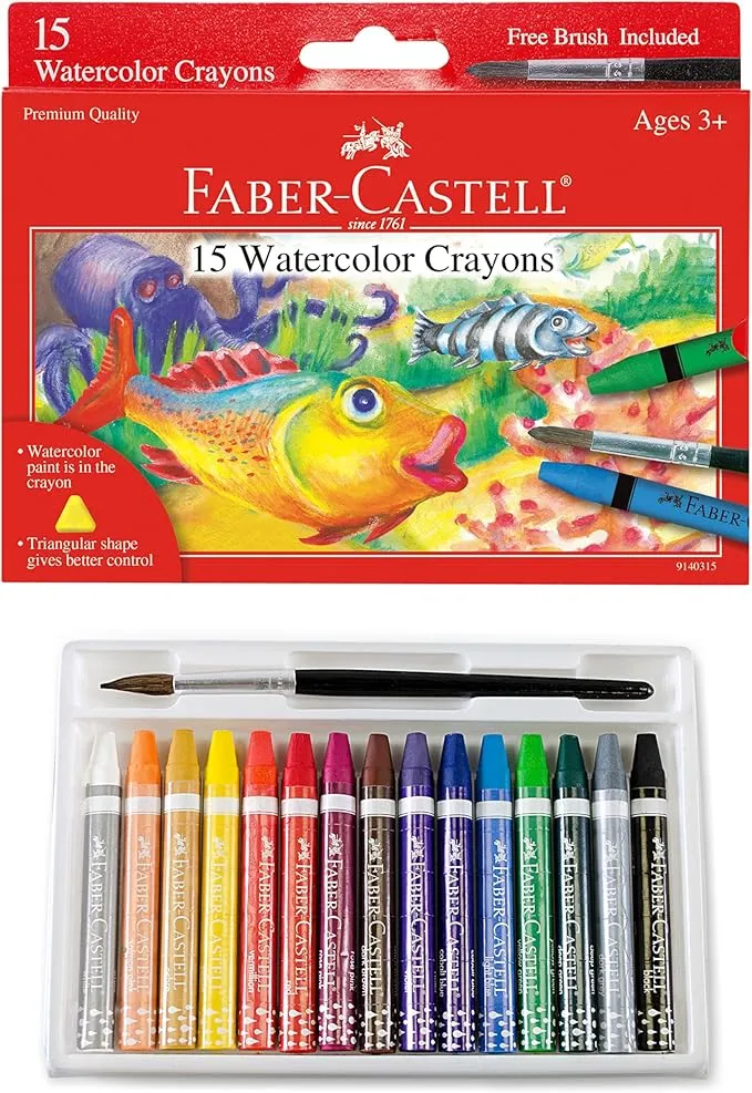 Faber-Castell Watercolor Crayons 15 Colors with Paint Brush