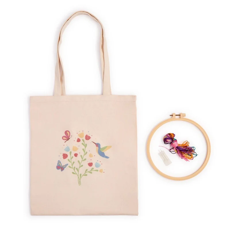 Crafty Nook Embroidery Tote Bag Kit with Hoop and Threads