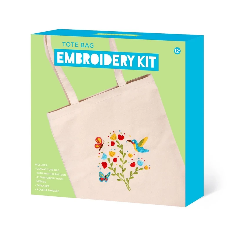 Crafty Nook Embroidery Tote Bag Kit with Hoop and Threads