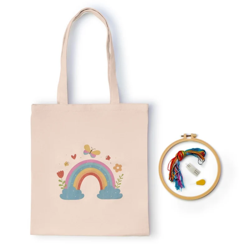 Crafty Nook Embroidery Tote Bag Kit with Hoop and Threads