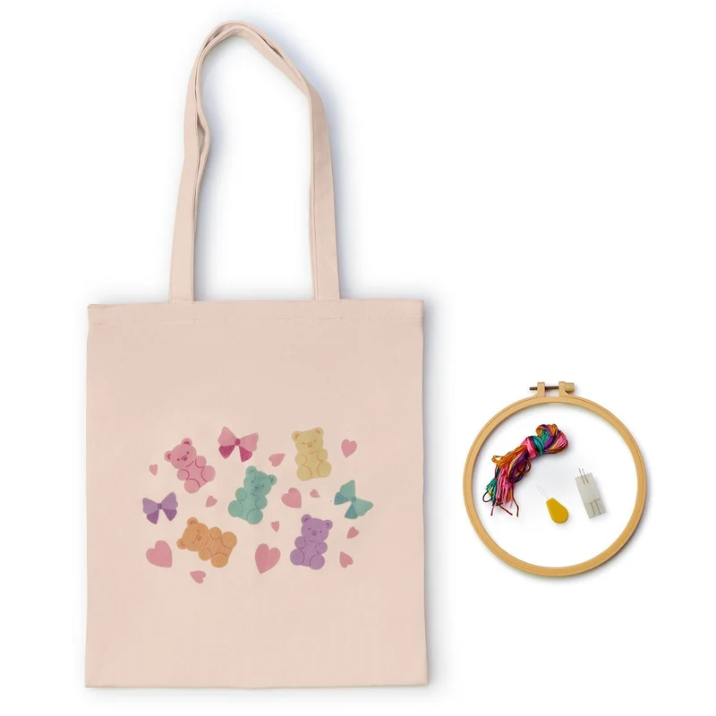 Crafty Nook Embroidery Tote Bag Kit with Hoop and Threads