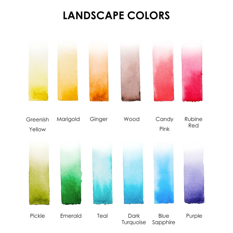 Watercolor Pocket Set Of 12 With Brush - Landscape Colors