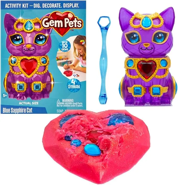 Gem Pets Treasure Dig Kit 10 Gems Blue Sapphire Cat