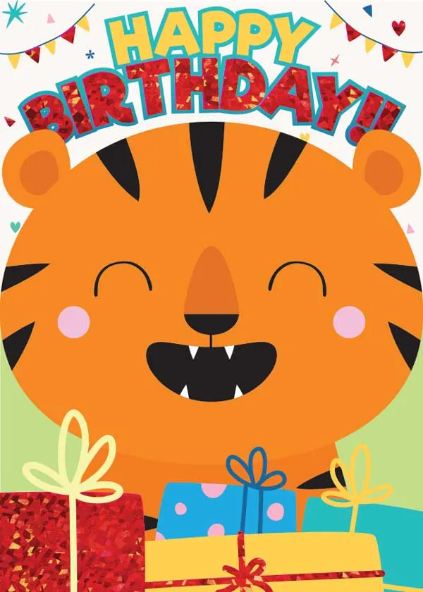 Children's Birthday Card - Tiger Foil
