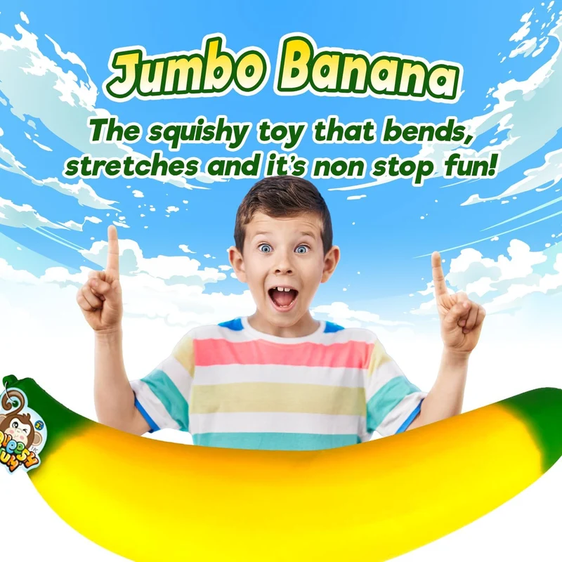 JA-RU Jumbo Stretchy Banana Squishy Toy for Sensory Stress Relief