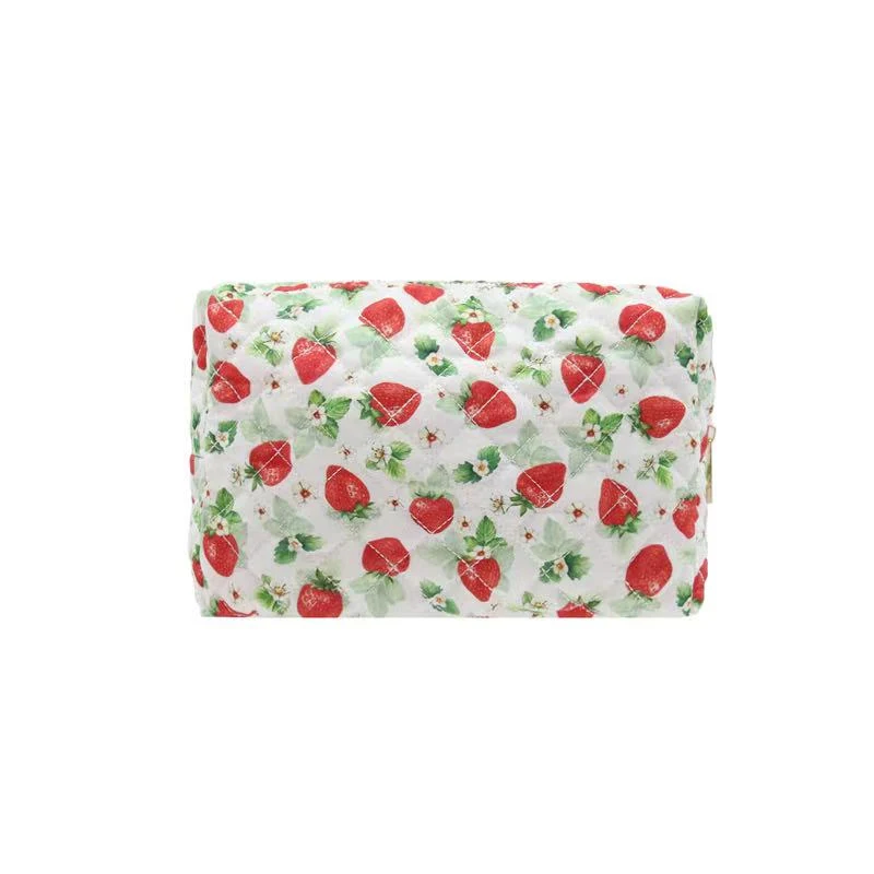 Mavi Bandz Karma Collection Quilted Cosmetic Bag Strawberry Print