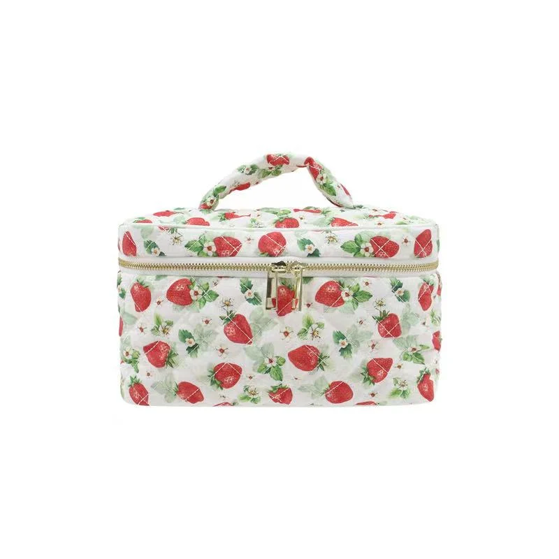 Mavi Bandz Strawberry Quilted Vanity Travel Makeup Bag