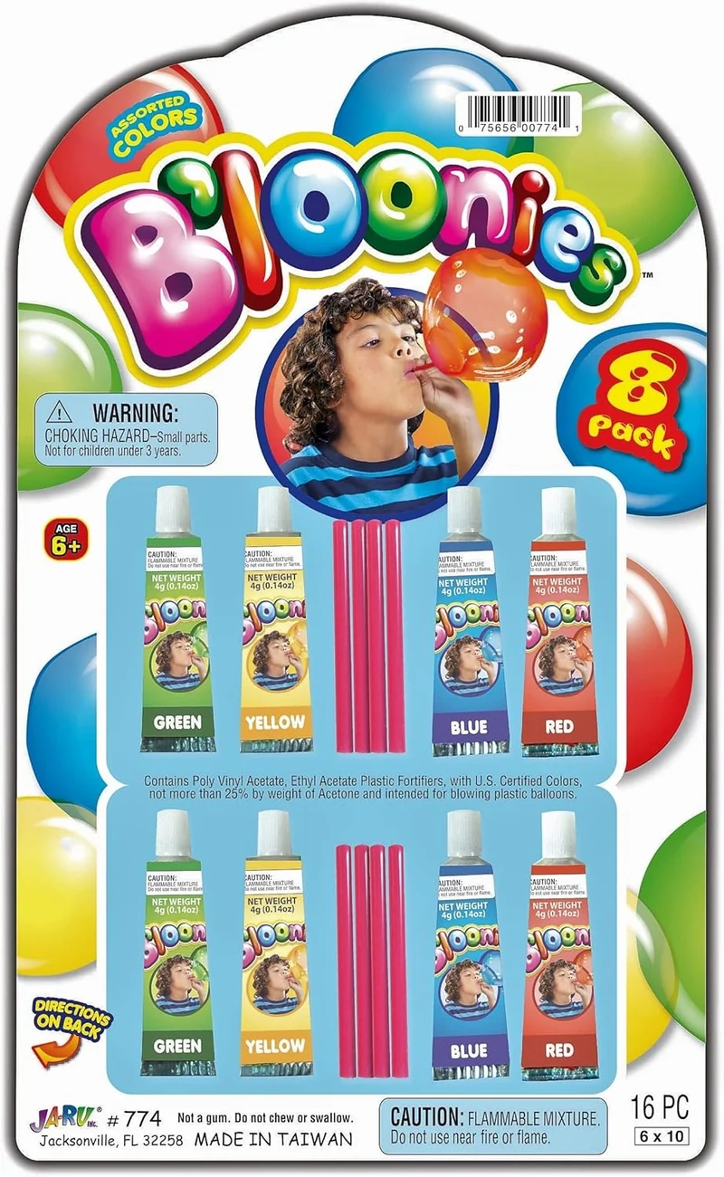 JA-RU Bloonies Magic Plastic Bubble Balloon Variety Pack 8 Tubes