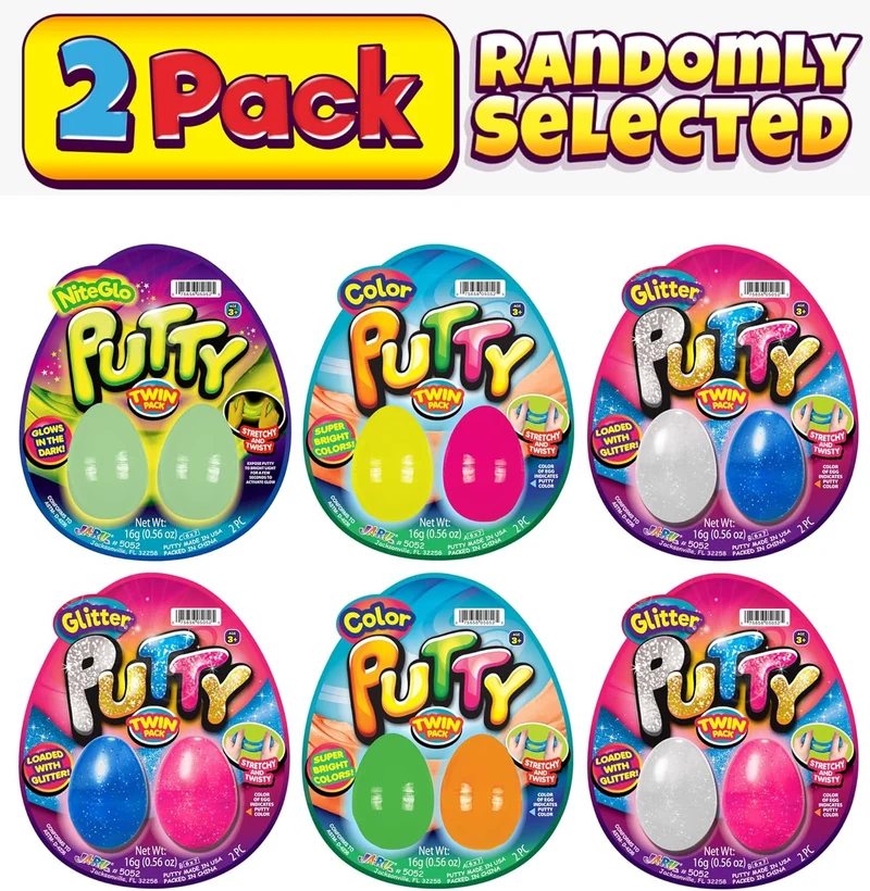 JA-RU Neon Glitter Glow in the Dark Slime Putty Eggs