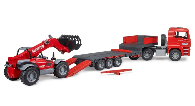 Bruder MAN TGA Low Loader Truck with Manitou Telehandler Toy