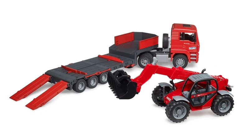 Bruder MAN TGA Low Loader Truck with Manitou Telehandler Toy