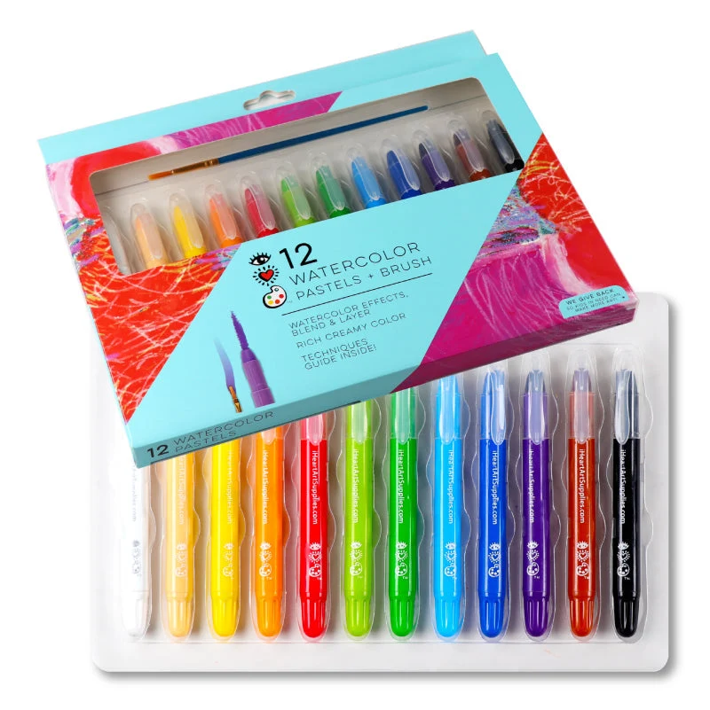 iHeartArt 12 Watercolor Pastels Set with Blending Brush
