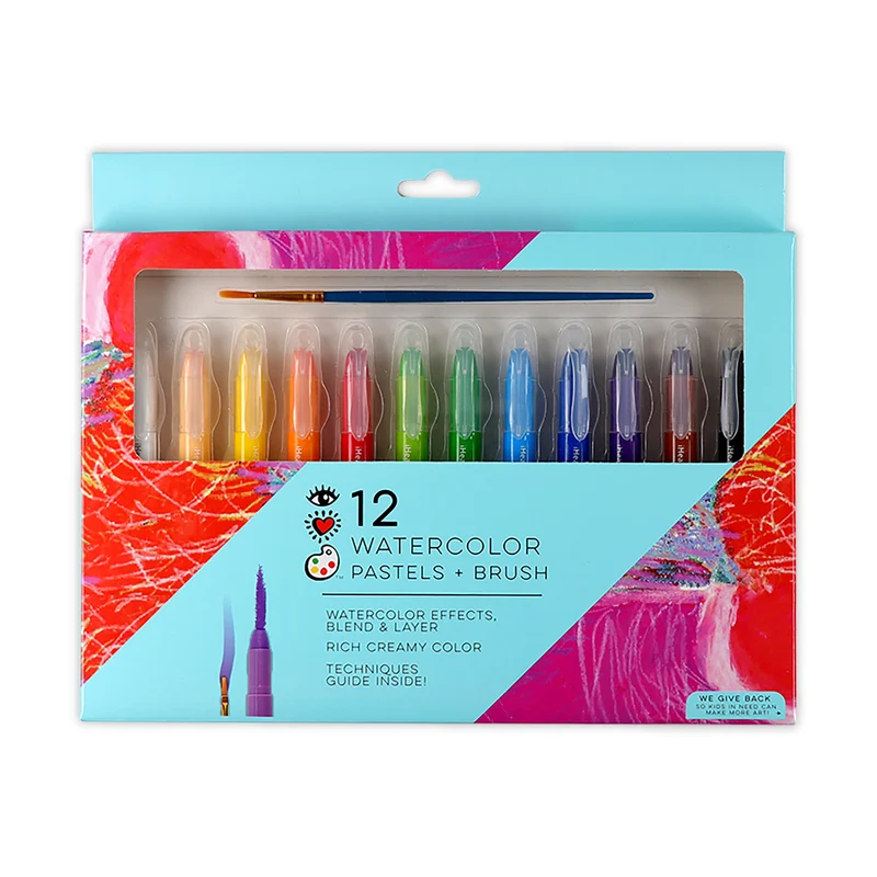 iHeartArt 12 Watercolor Pastels Set with Blending Brush