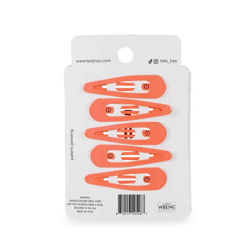 TELETIES Coral Craze Non-Slip Snap Hair Clips 6-Pack