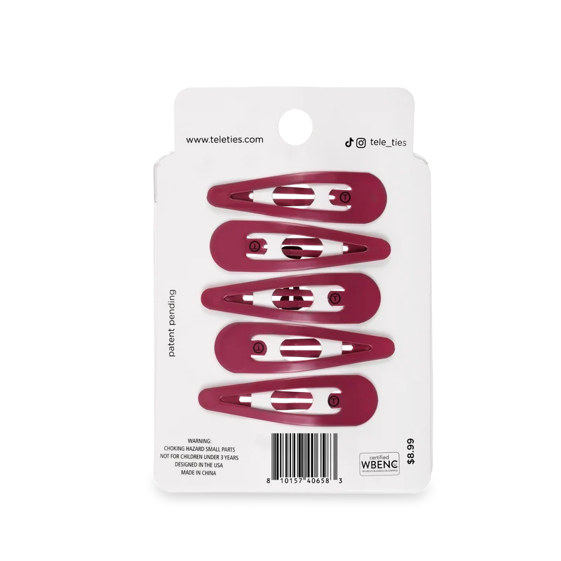 TELETIES Burgundy Wild Side No Snag Snap Hair Clips 6-Count