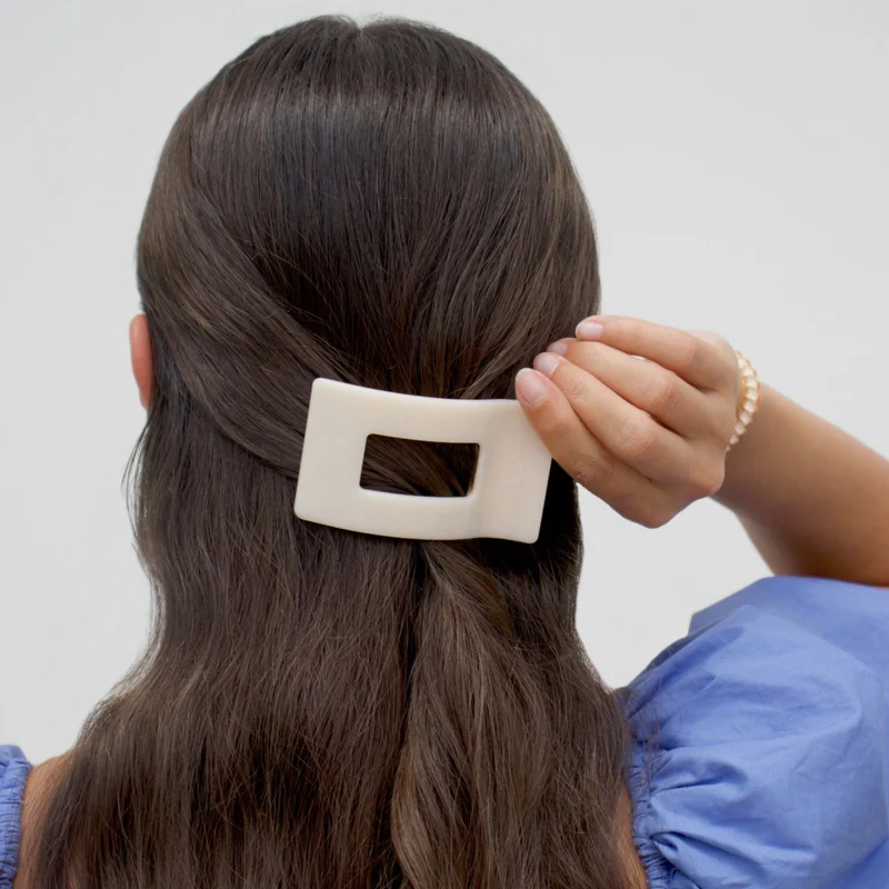 TELETIES Almond Beige Small Flat Rectangle Hair Clip for Comfort