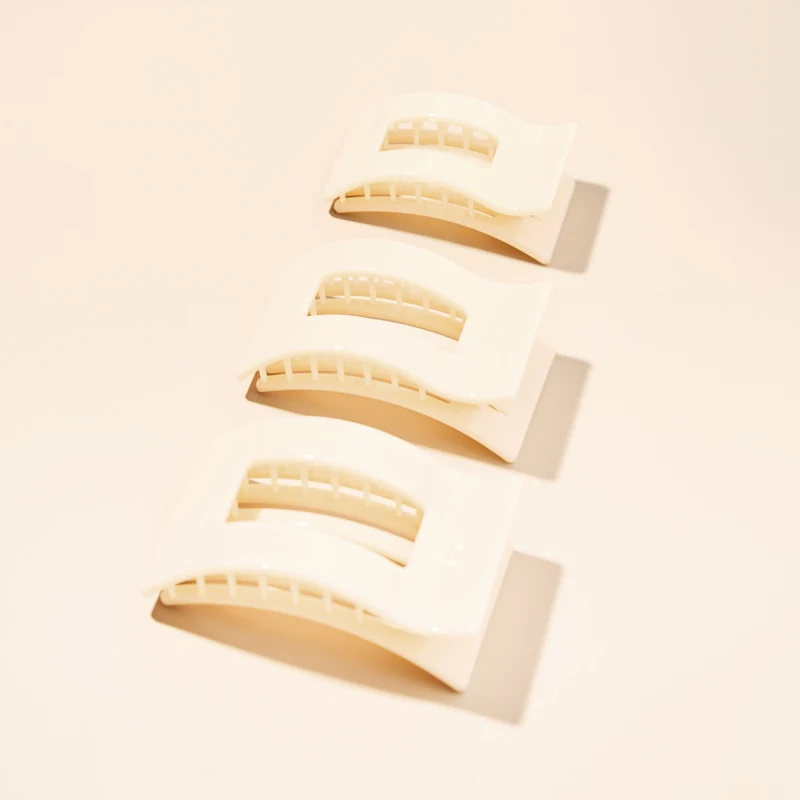 TELETIES Almond Beige Small Flat Rectangle Hair Clip for Comfort