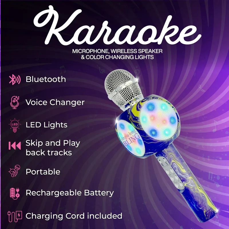 Swirl Purple Bluetooth Karaoke Microphone and Speaker Sing Along Bling