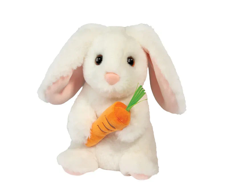 Douglas Zen White Plush Bunny Rabbit with Orange Carrot Toy