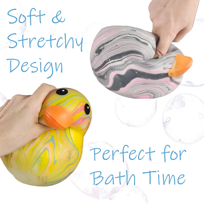 Pudgiez 6 Inch Squishy Marble Rubber Duck Large Fidget Toy