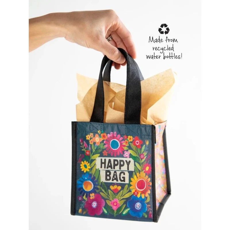 Small Black Floral Recycled Plastic Reusable Gift Bag with Handles