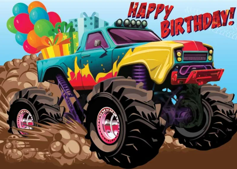 Vibrant Monster Truck Foil Birthday Greeting Card with Matching Envelope