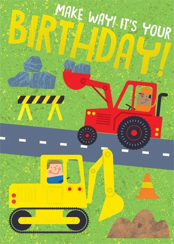Fun Construction Equipment Foil Birthday Card with Envelope