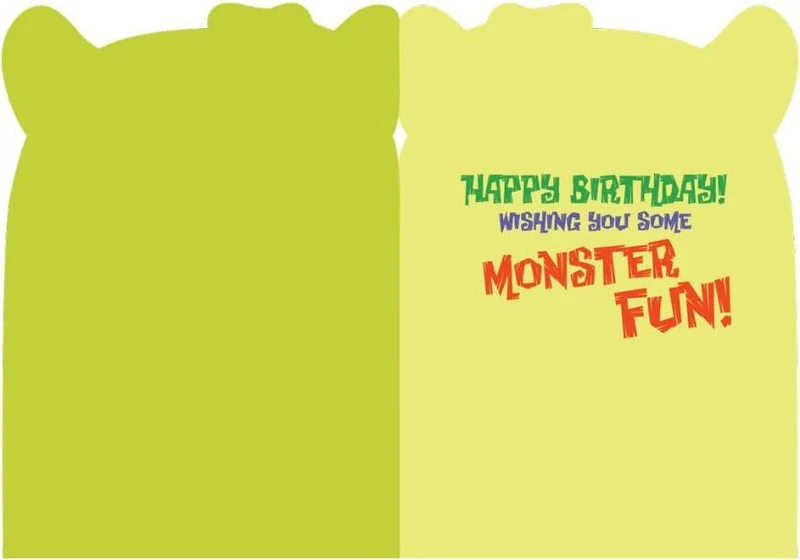 Googly-Eye Monster Flocked Green Birthday Card with Colored Envelope