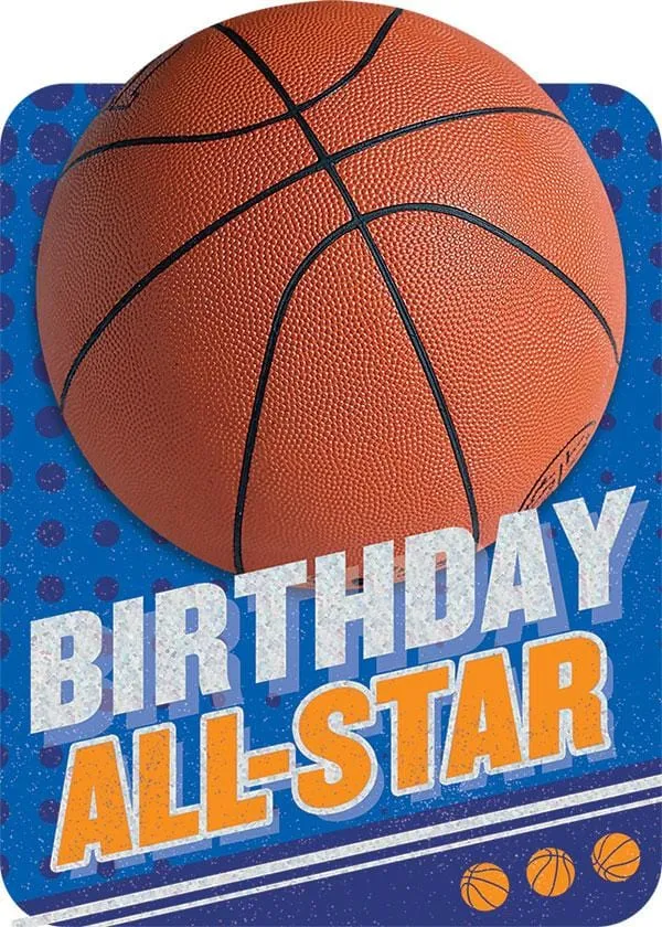 Basketball Foil Birthday Greeting Card with Silver Foil Accents