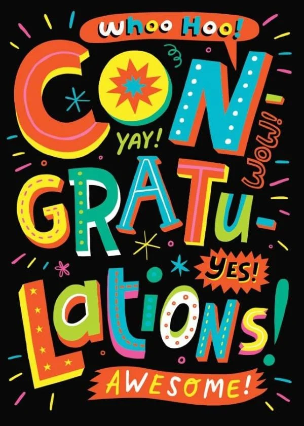 Vibrant Neon Ink Congratulations Greeting Card with Colored Envelope