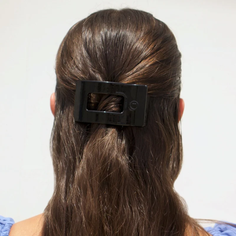 TELETIES Jet Black Small Flat Rectangle Hair Clip for Comfort