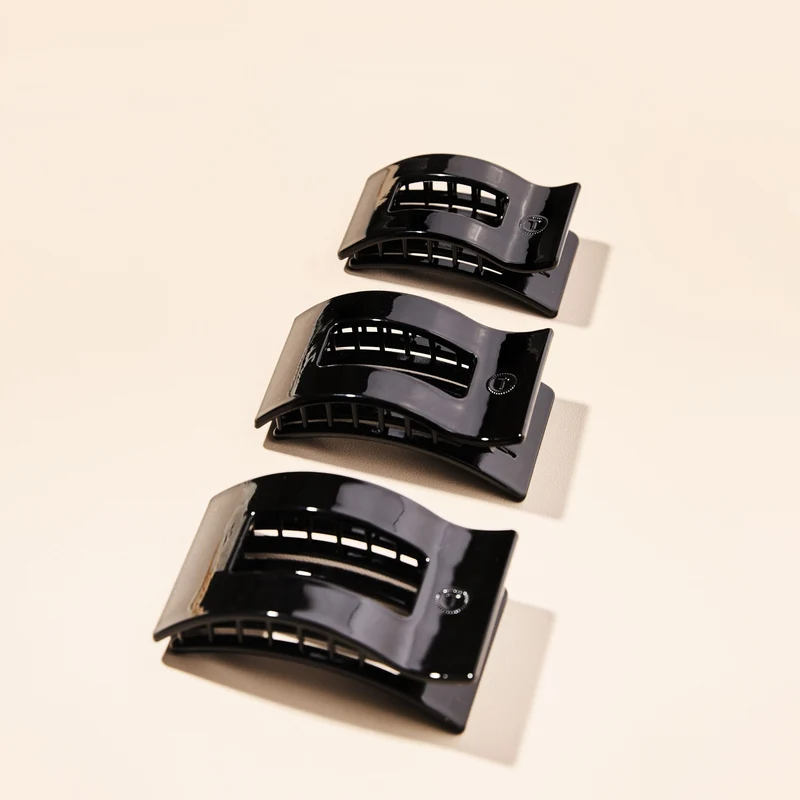 TELETIES Jet Black Small Flat Rectangle Hair Clip for Comfort