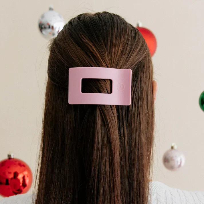 Teleties Merry Pinkmas Matte Pink Medium Flat Rectangle Hair Clip