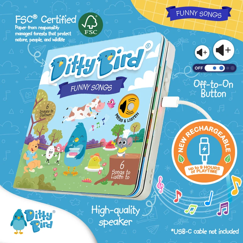 Ditty Bird Funny Songs USB-C Rechargeable Musical Sound Board Book