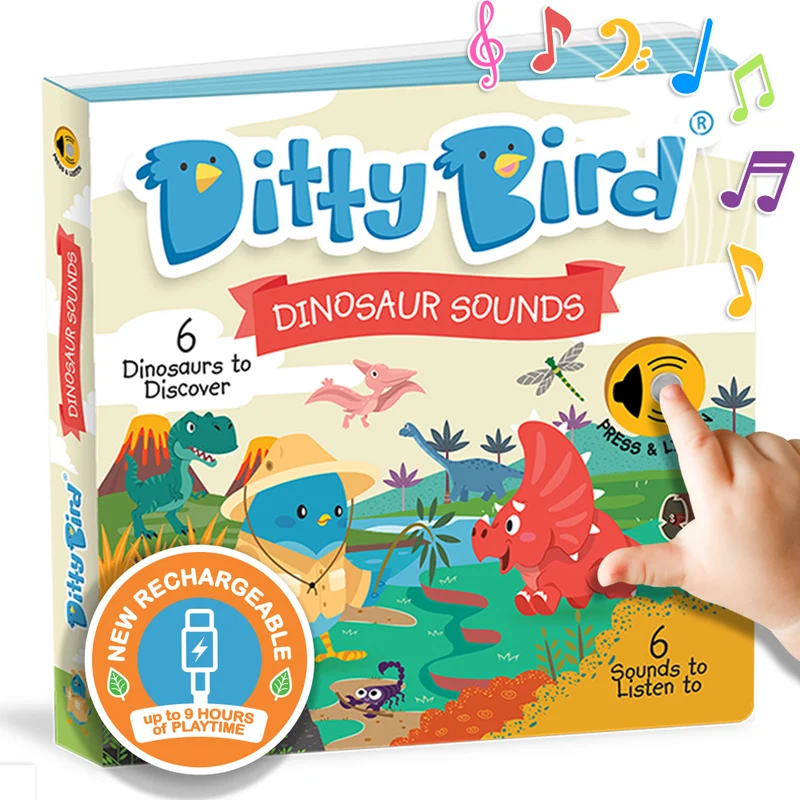 Ditty Bird Dinosaur Sounds Interactive USB-C Rechargeable Musical Board Book