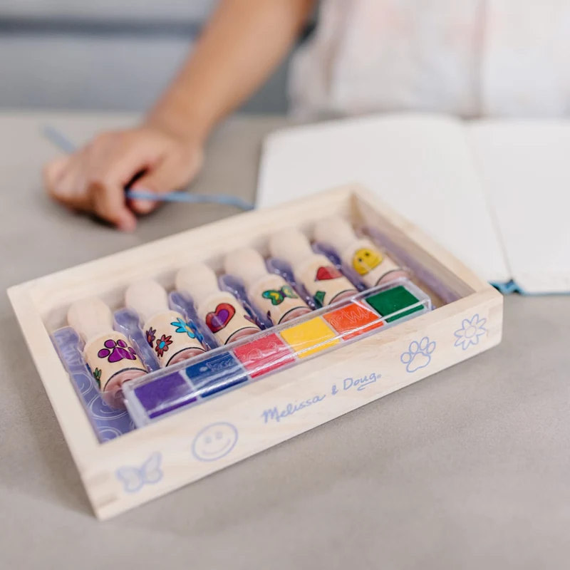 Melissa & Doug Happy Handles Wooden Stamp Set with Inkpad