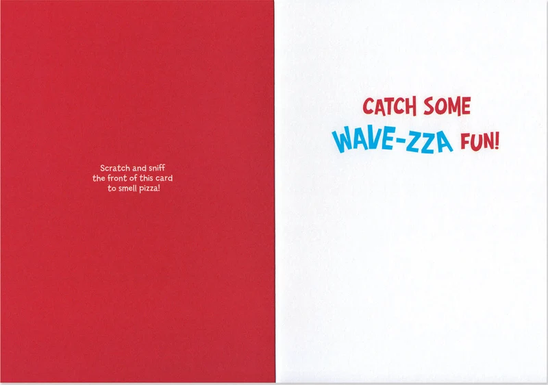 Xtreme Pizza Surfing Scratch and Sniff Scented Greeting Card