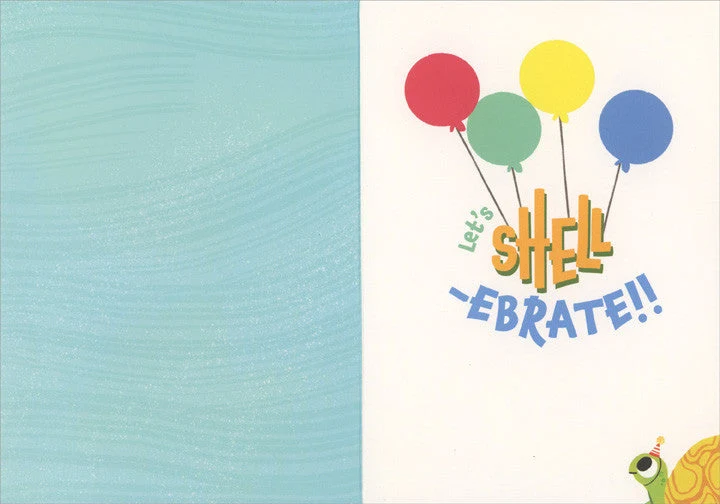 Sea Turtle Floating Balloons Kids Birthday Card with Red Foil